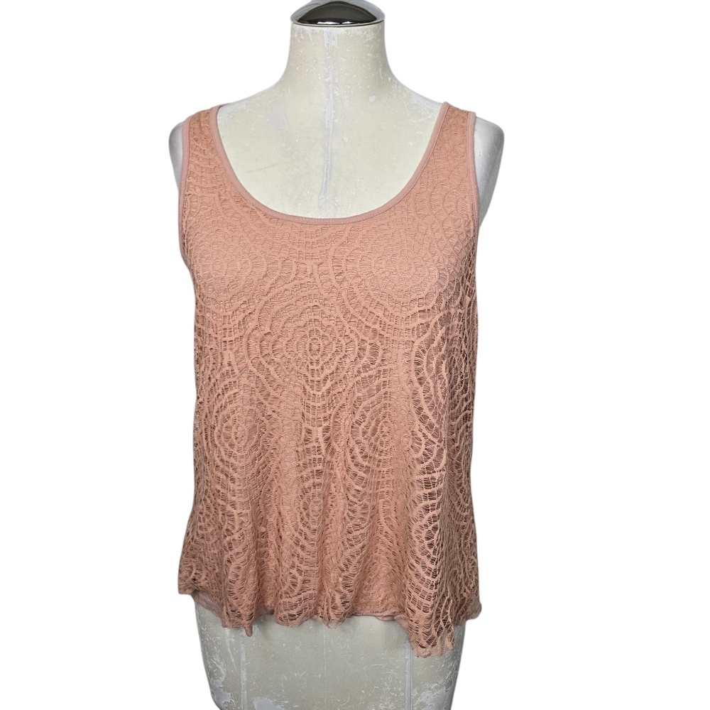 LC Lauren Conrad Floral Lace Overlay Scoop Neck Tank Top M